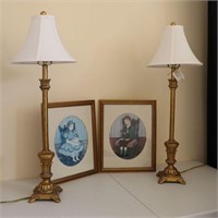 2 Matching Moroccan Gold Lamps & Pictures
