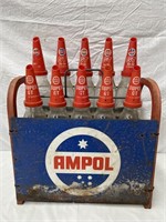 Ampol oil bottle rack complete bottles, tops, caps