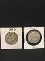 1957 D & 1960 D Franklin Half Dollars