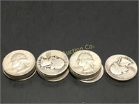17- silver washington quarters  1 money