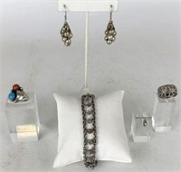 Sterling Bracelet, Earrings & Rings