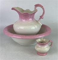 Antique Porcelain Wash Basin, Pitcher & Smaller