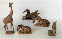 Carved Wooden Animals - One Signed Mitchell