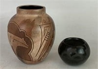 Dwayne Blue Horse Navajo Pottery Vase & Black-on