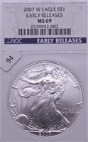 2007 W NGC MS69 SILVER EAGLE