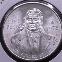 1978 MEXICO SILVER 100 PESOS GEM