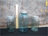 3 Antique Ball mason Jars Assorted Sizes and Years