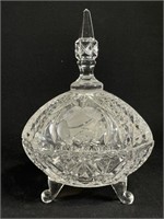 Footed Crystal Glass Candy Dish W/ Lid