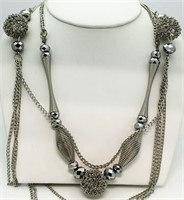 Aluz - Silver Toned Large Fashion Strand Necklace