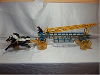 Vintage1970s Cast Iron Fire Ladder Horse Drawn Toy