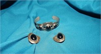 Vintage Sterling Silver Onyx Bracelet & Earrings