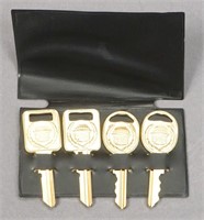 4 Vintage Cadillac Gold Uncut Blank Keys In Case