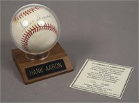 Autographed Hank Aaron Rawlings Baseball COA