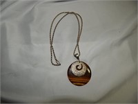 Sterling Silver Chain Italy & Tiger Eye Pendant