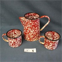 Modern Red Agate Coffee Pot & 2 Mugs