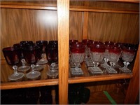 Large lot of ruby red stemware glass