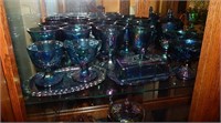 Large Lot Blue Carnival Glass Grape & Cable