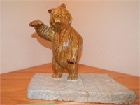 Carved Stone Grizzly Bear on base