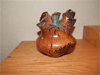Artisan Made Carved Burl Wood Bud Vase Signed