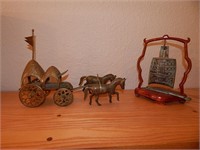 Vintage Asian Brass Bell, Horse & Wagon