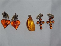 Vintage Baltic Amber & Sterling Earrings, Pendant