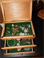 Small Wood Jewelry Box with contents