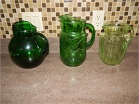 Vintage Green Glass Water Pitchers