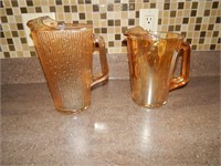 2 Vintage Marigold Carnival Glass Water Pitchers