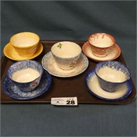 5 Ceramic Spatter-Decorated Cups & Saucers