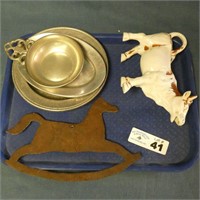 Pewter, Cow Creamer, Tin Horse Cut Out