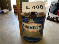 Vintage Champlin 5 gallon oil can Full