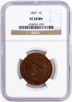 Coin 1837 United States Large Cent NGC VF20 BN