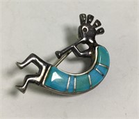 Sterling Silver Turquoise Guy With Trumpet Pin