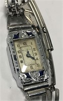 14k Gold Bulova Wrist Watch, Diamond & Sapphire