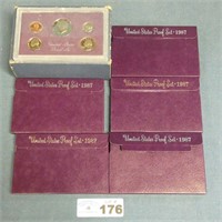 5 - 1987 US Mint Proof Sets in Shipping Box