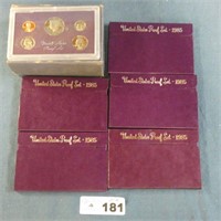5 - 1985 US Mint Proof Sets in Shipping Box