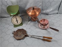 Copper warming dish, copper pot, sears scale, etc