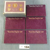 5 - 1987 US Mint Proof Sets in Shipping Box