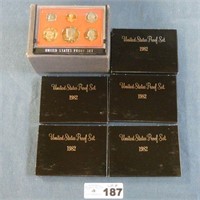 5 - 1982 US Mint Proof Sets in Shipping Box