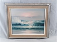 Oil On Canvas Signed Waves Crashing Scene