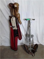 Vintage Golf Clubs And Cart