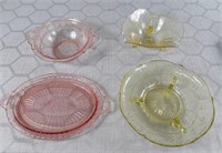 Yellow And Pink Depression Glass: Fruit Bowls And
