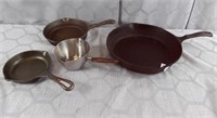 3 Cast Iron Frying Pans And 1 Pot. 1 Wagners and