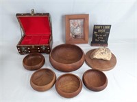Wooden Bowls, Jewelry Box Chest, and Shadow Box
