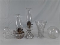 2 Oil Lamps And Crystal Vases