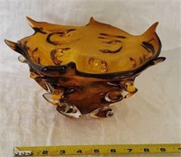 Unique Amber  Art Glass Bowl 6" Tall