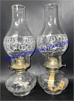 Pair of Matching Glass Oil Lamps (14”)