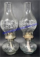 Pair of Matching Glass Oil Lamps (14”)