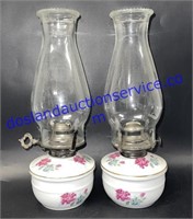 Pair of Matching Glass Oil Lamps (13”)