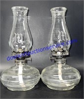 Pair of Matching Glass Etched “M” Oil Lamps (10”)